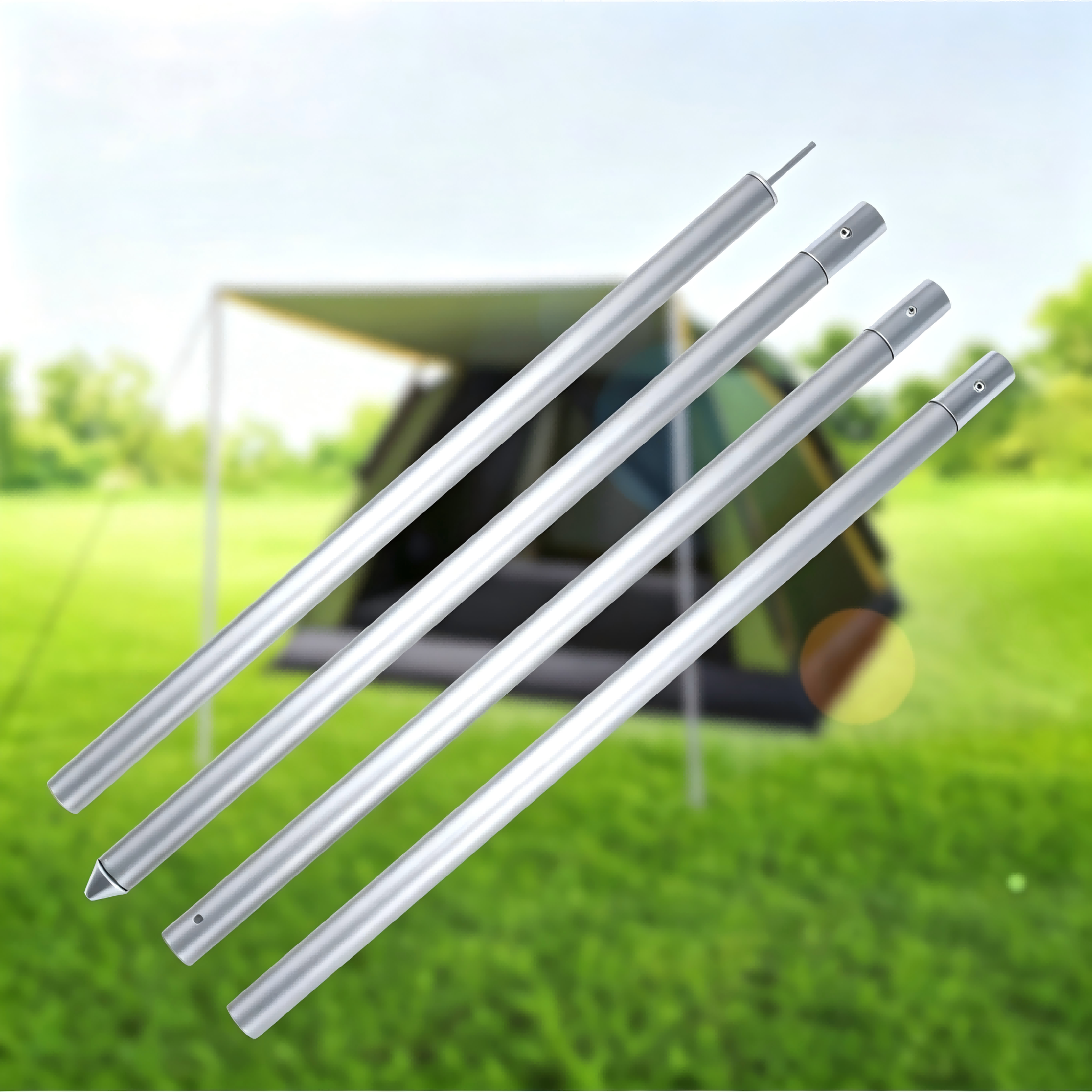 Silver White Anodized 4-Section Aluminum Canopy Pole