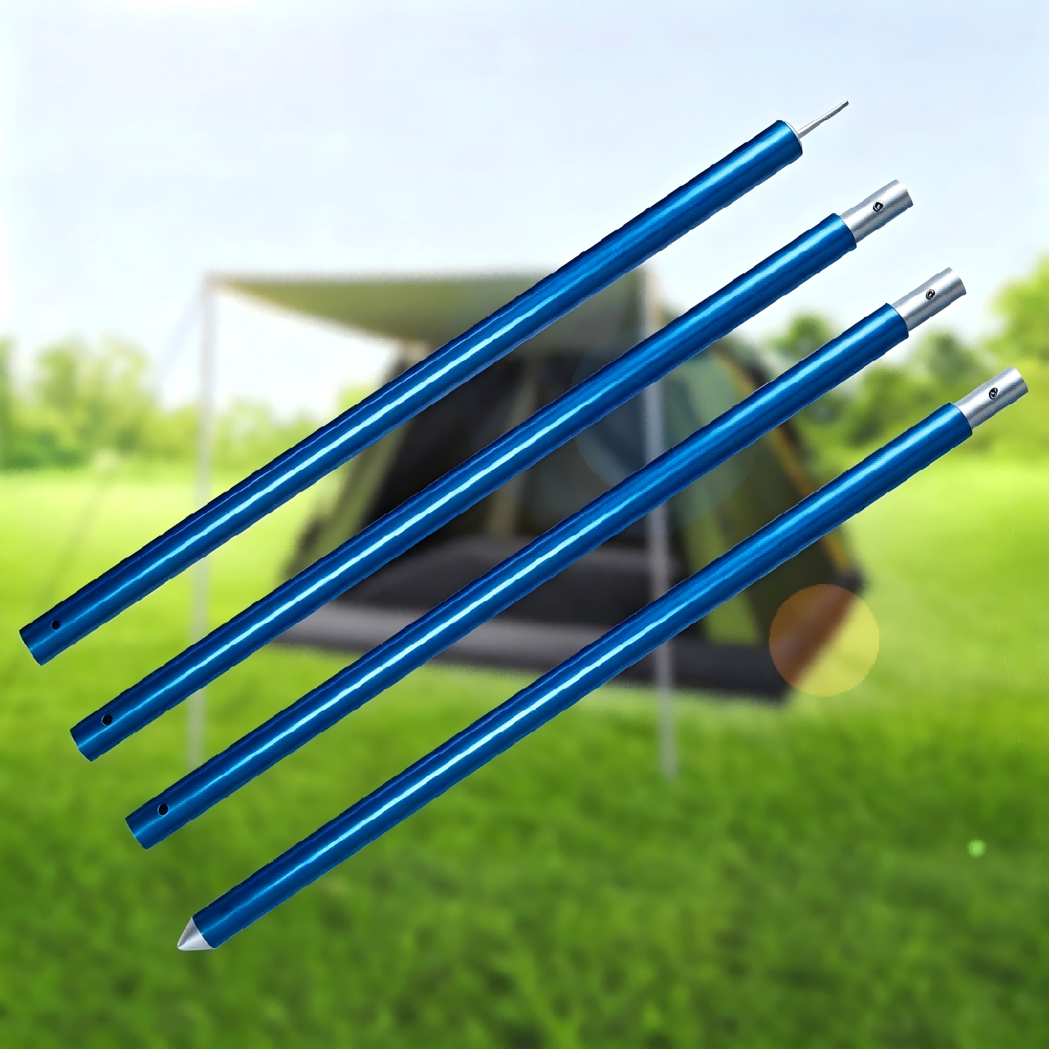  Sky Blue Anodized 4-Section Aluminum Canopy Pole